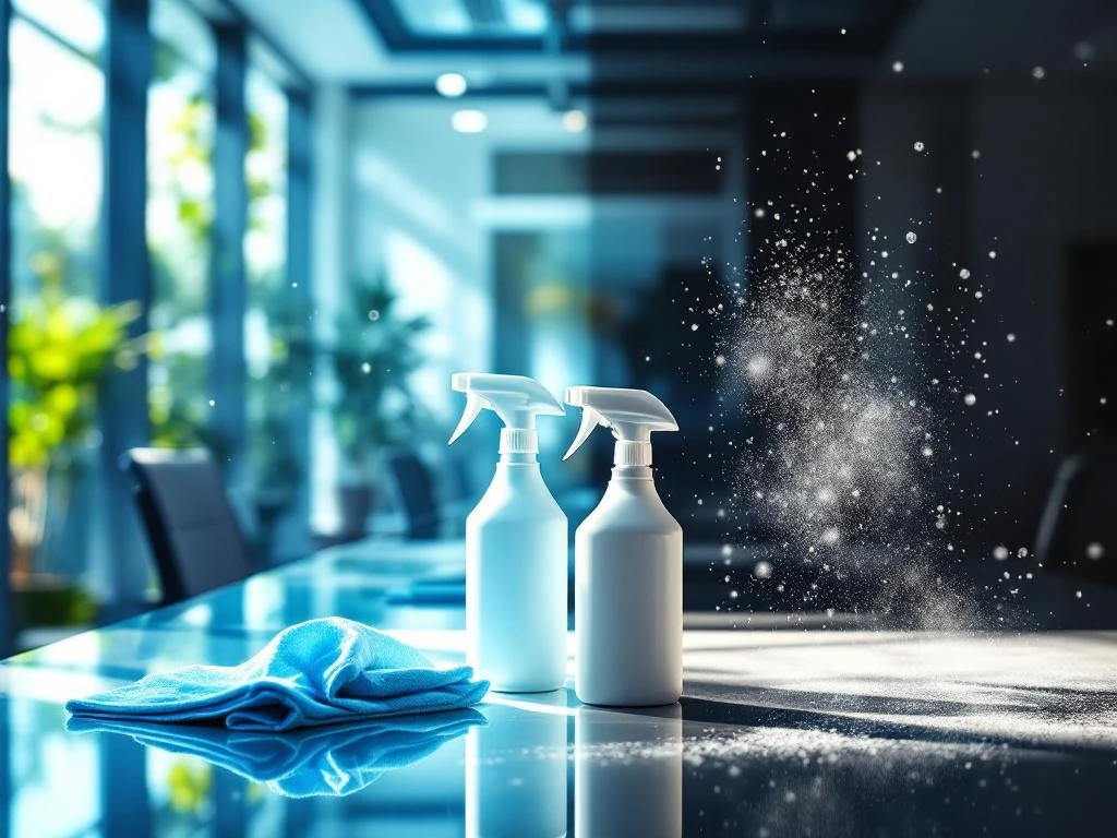 Schoon versus vuil kantoor met professionele schoonmaakmiddelen, benadrukt gezondheid en hygiëne op werkplek